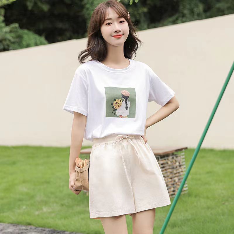 初中高中学生少女短袖套装夏宽松显瘦牛仔短裤两件套韩版时尚衣服